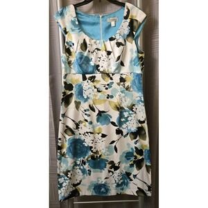 dressbarn Blue Floral Cap-Sleeve Sheath Dress